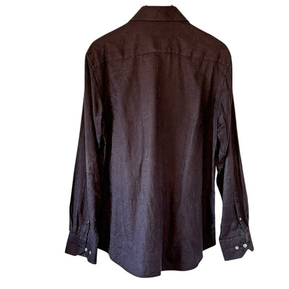 Bugatchi Men's Julian Shirt Jet Black Jacquard has Contrast Cuffs Shaped Fit  16 - Picture 5 of 9